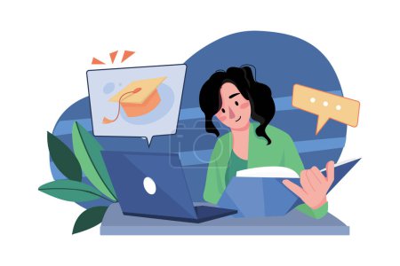Illustration for Women Doing An Online Certificate Course - Royalty Free Image