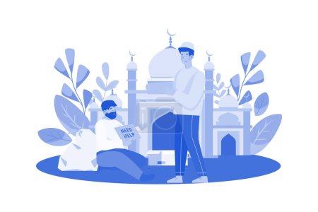 Illustration for Muslim Man Distributing Zakat In Mosque - Royalty Free Image