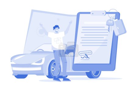 Illustration for Man Getting A Car Loan Approved - Royalty Free Image