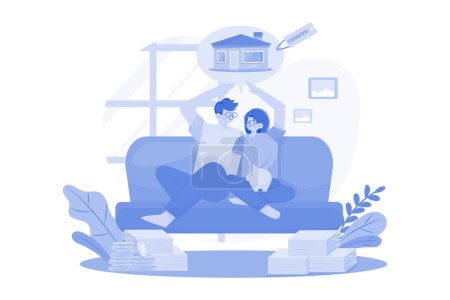 Illustration for Couple Sitting On The Sofa Thinking About New House - Royalty Free Image