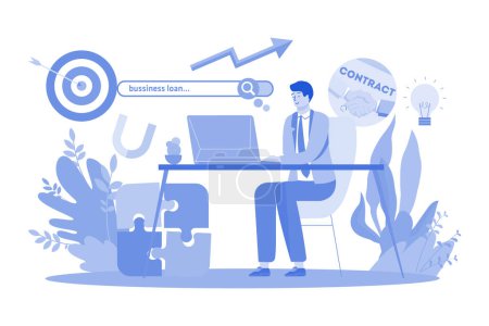 Illustration for Businessman Searching For A Business Loan - Royalty Free Image