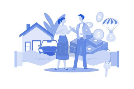 Illustration for A Couple With A Mortgage Loan - Royalty Free Image
