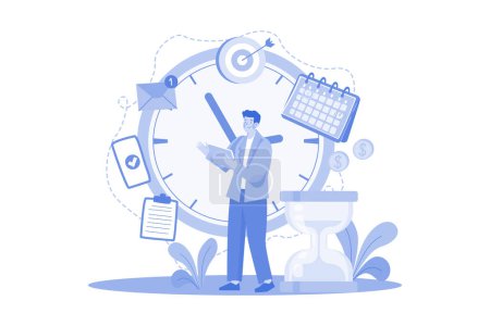 Téléchargez les illustrations : Homme d'affaires avec son calendrier Illustration concept sur un fond blanc - en licence libre de droit