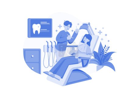 Téléchargez les illustrations : Dentiste examinant un patient Illustration concept sur fond blanc - en licence libre de droit