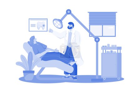 Téléchargez les illustrations : Dentiste examinant un patient Illustration concept sur fond blanc - en licence libre de droit