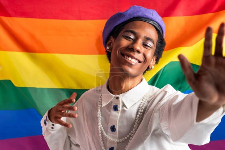 Photo for Fluid gender hispanic latin black man posing in studio with fashionable clothing, concepts about LGBTQ, genderless and diversity - Royalty Free Image