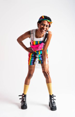 Photo for Fluid gender hispanic latin black man posing in studio with fashionable clothing, concepts about LGBTQ, genderless and diversity - Royalty Free Image