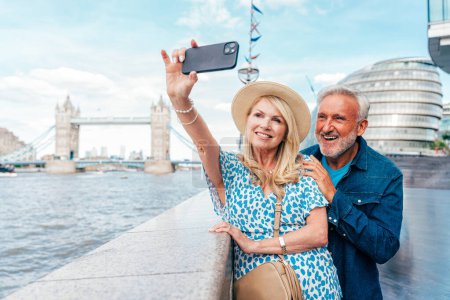 Photo for Happy senior couple spending time together in London city. Concepts about seniority, lifestyle and travel - Royalty Free Image