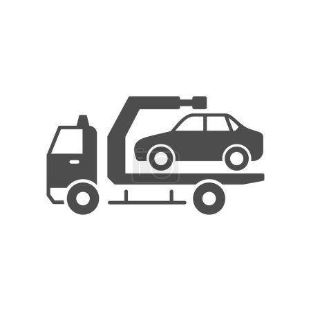 Illustration for Car evacuation service glyph icon isolated on white. Road accident, parking transport, tow truck. Vector illustration - Royalty Free Image