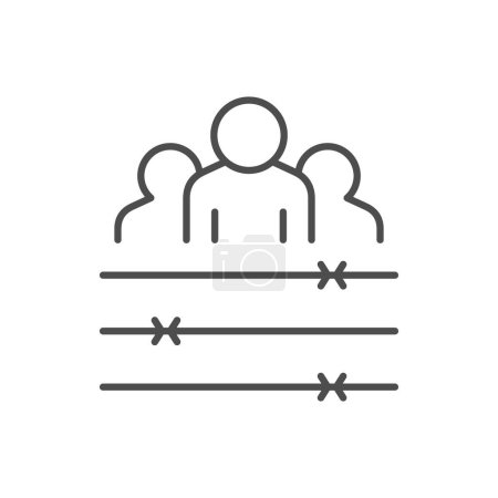 Ilustración de Las personas detrás de alambre de púas icono aislado en blanco. Ilustración vectorial - Imagen libre de derechos