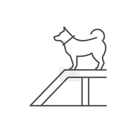 Illustration for Dog on ramp line outline icon isolated on white. Vector illustration - Royalty Free Image