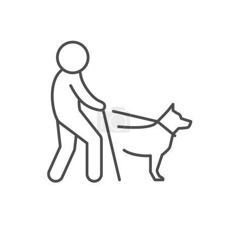 Illustration for Blind person with dog line icon isolated on white. Vector illustration - Royalty Free Image