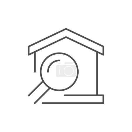 Illustration pour Icône de contour de ligne de recherche maison isolé sur blanc. Illustration vectorielle - image libre de droit