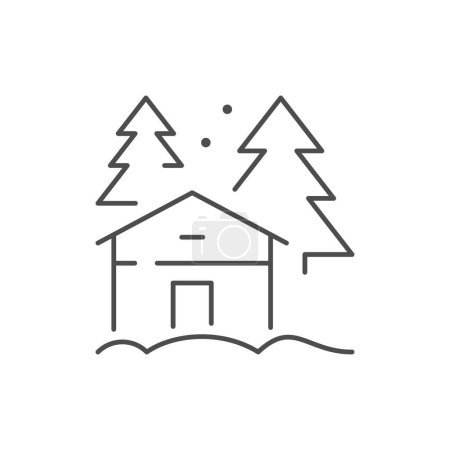 House in forest line icon isolated on white. Vector illustration