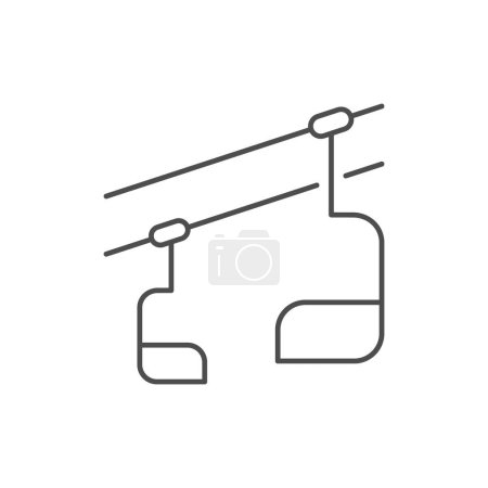 Ski chairlift line outline icon isolated on white. Vector illustration