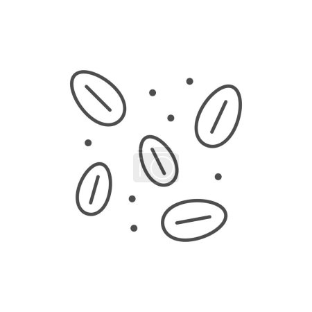 Icono del contorno de la línea de granos de arroz aislado en blanco. Ilustración vectorial