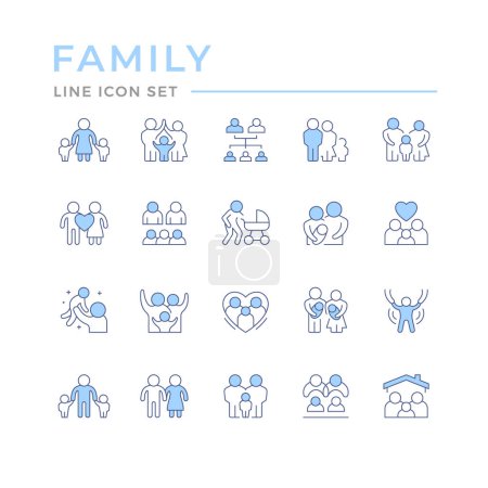 Illustration for Set color line icons of family isolated on white. Children and parents. Vector illustration - Royalty Free Image