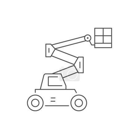 Articulating boom lift line icon isolated on white. Vector illustration