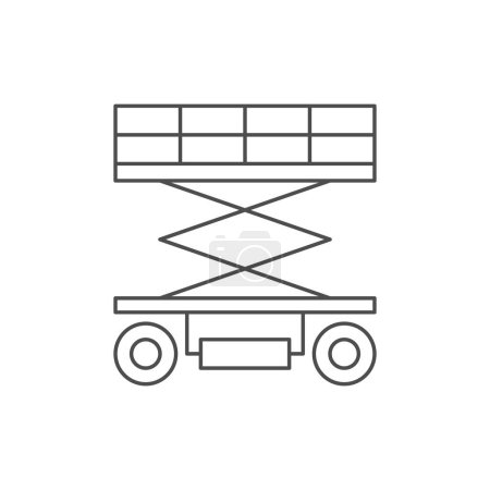 Icono de contorno de línea de elevación de tijera aislado en blanco. Ilustración vectorial