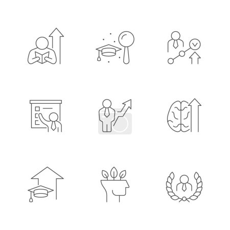Set line icons of upskill isolated on white. Online education, business training, reskill, graph, person performance, mentor, upgrade, worker development. Vector illustration