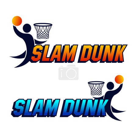 Slam dunk con pelota en el diseño del vector del juego de baloncesto