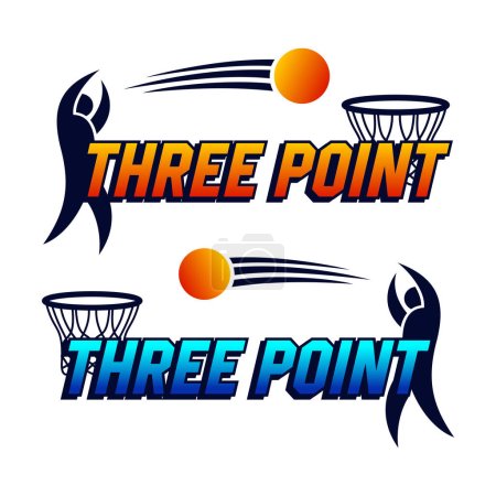 Tres puntos con bola en el diseño del vector del juego de baloncesto
