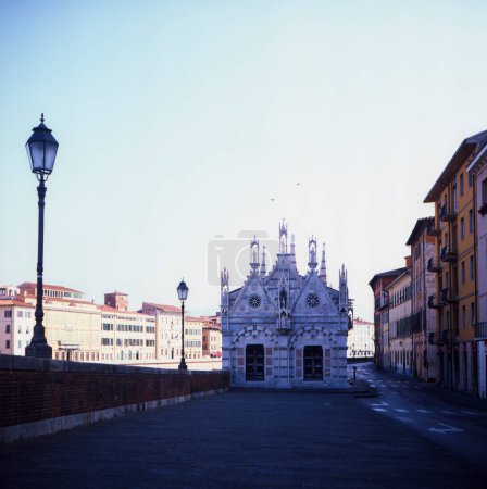 View of the Santa Maria della Spina Church in Pisa, shot with analogue film