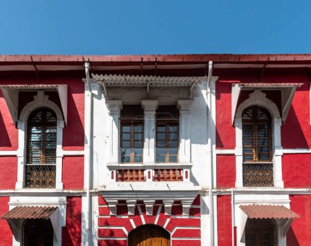 Photo for Panjim, Goa, India - January 2023: Exterior facade of a vintage Portuguese era building in Fontainhas in the Latin Quarter of the city of Panaji. - Royalty Free Image