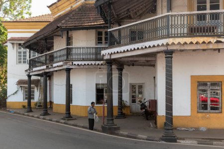 Photo for Panjim, Goa, India - January 2023: Old vintage architecture of a Portuguese era building in Fontainhas. - Royalty Free Image
