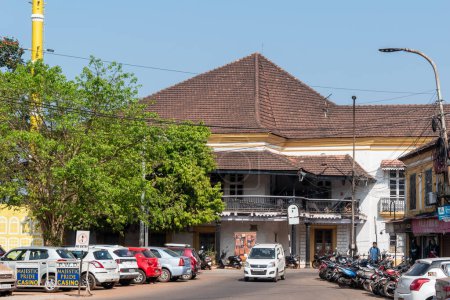 Photo for Panjim, Goa, India - January 2023: Vintage Portuguese era architecture with tiled roofs on a street in Fontainhas in the city of Panaji. - Royalty Free Image