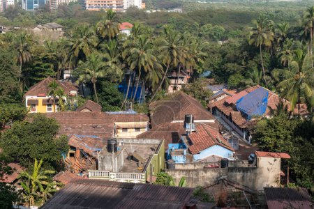 Photo for Panjim, Goa, India - January 2023: Aerial view of the tiled roofs of old houses in the Fontainhas district of Panaji. - Royalty Free Image