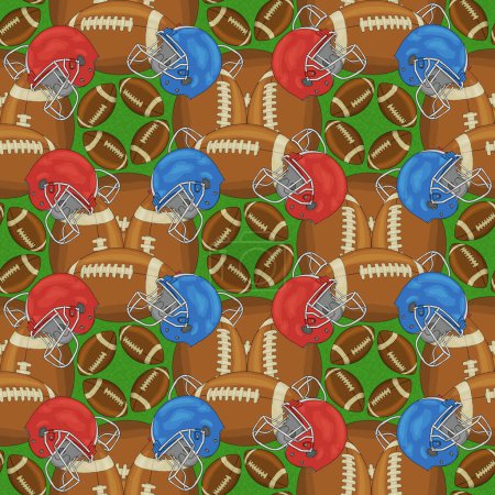 Photo for Seamless illustrated pattern with stacked mandalas and American football theme - Royalty Free Image