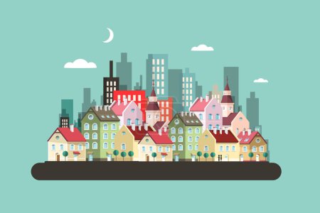 Illustration for City - cityscape - town vector flat design illustration - Royalty Free Image