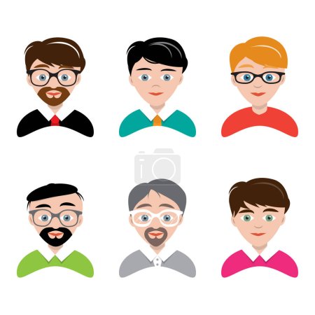 Illustration for Men characters - vector collection of male faces isolated on white background - Royalty Free Image