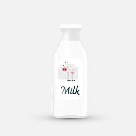 Illustration for Milk glass bottle with calf on label isolated on white background - vector - Royalty Free Image