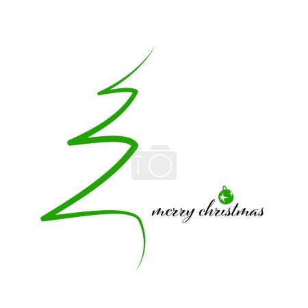 Téléchargez les illustrations : Carte de Noël avec le symbole de l'arbre vert et Joyeux Noël titre isolé sur fond blanc - en licence libre de droit