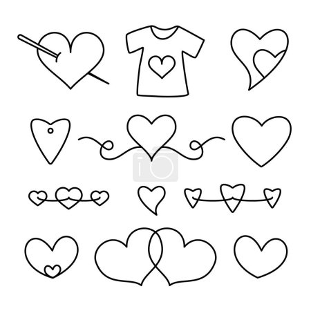 Téléchargez les illustrations : Cœurs icônes vectorielles - simple contour des symboles cardiaques isolés sur fond blanc - en licence libre de droit