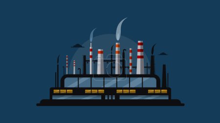 Illustration for Night factory with smokestacks - vector - Royalty Free Image