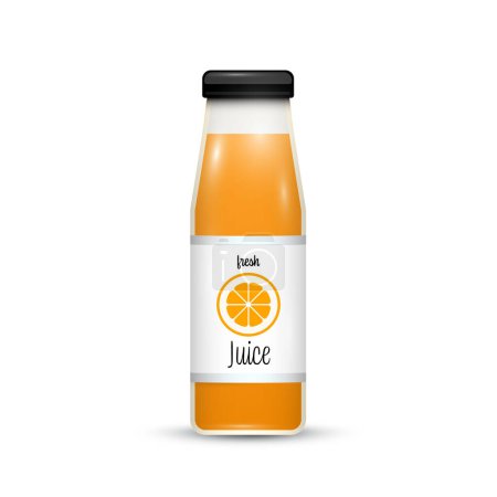 Orange juice in glass bottle isolated on white background - vector
