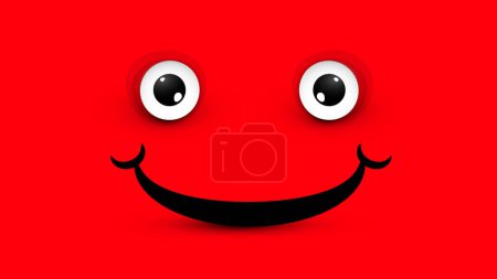 Téléchargez les illustrations : Visage timide heureux - bouche et yeux sur fond rouge - en licence libre de droit