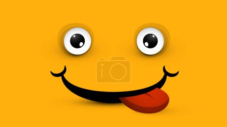 Illustration for Happy Face with Stick Tongue on Yellow - Orange Background - Vector - Royalty Free Image