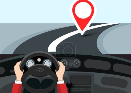 Illustration for GPS Car Navigation with Destination Point - Pin - Vector Cartoon - Royalty Free Image
