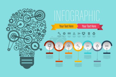 Illustration for Technology Infographic Design with Bulb Made from Cogs and Vector Icons - Royalty Free Image