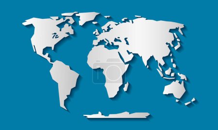 Ilustración de Papel cortado mapa del mundo sobre fondo azul - vector - Imagen libre de derechos
