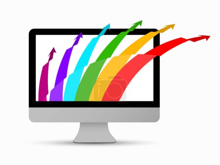 Illustration for Computer screen with colorful arrows isolated - vector - Royalty Free Image