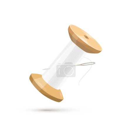 Ilustración de Hilo de coser en carrete con aguja aislada sobre fondo blanco - vector - Imagen libre de derechos
