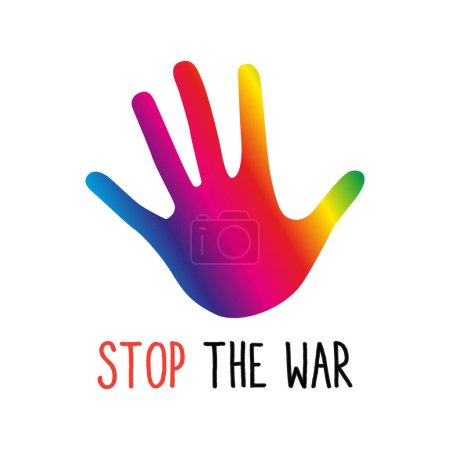 Ilustración de Detener el título de la guerra con la mano colorida en el fondo blanco - vector - Imagen libre de derechos