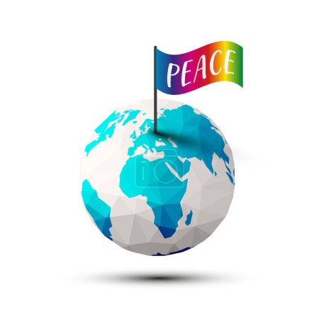 Illustration for Colorful peace flag on globe - Peace on Earth symbol - vector - Royalty Free Image