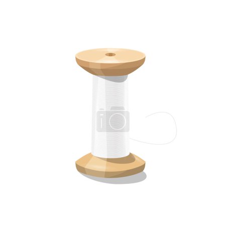 Illustration for Wooden spool - bobbin with white thread isolated - vector - Royalty Free Image