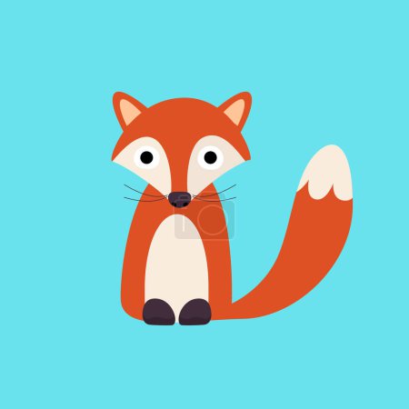 Illustration for Cute fox vector cartoon on blue background - Royalty Free Image